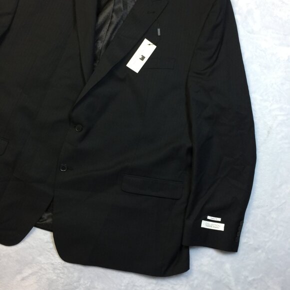 New! Michael Strahan Jacket Blazer Mens 56L Black Striped Wool Classic Fit - Picture 14 of 16